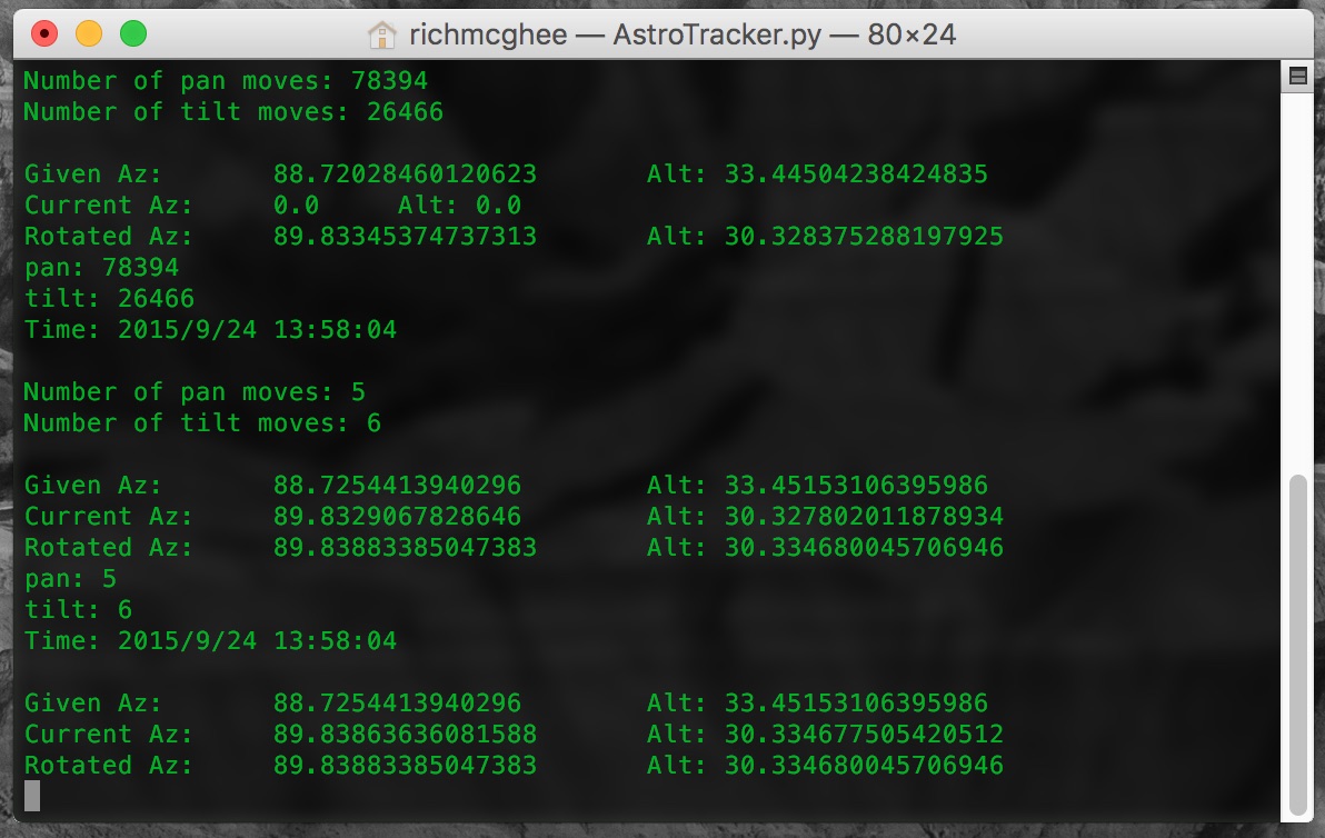 Command line output of program for testing